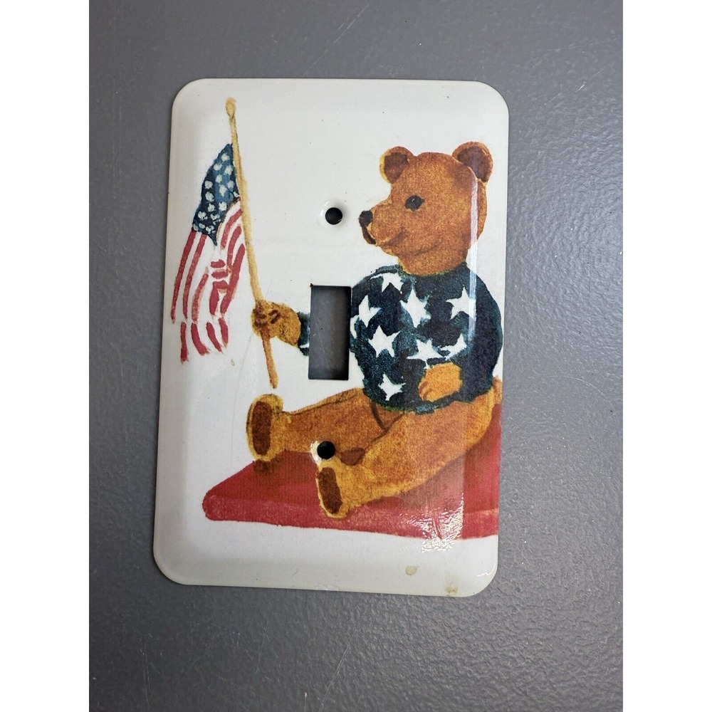 Patriotic Teddy Bear American Flag Wallplate Toggle Switch Metal Cover #17